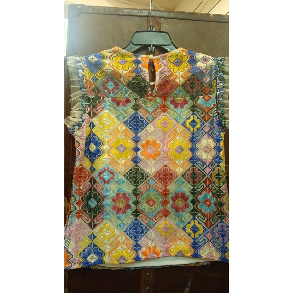 Eva Franco Embroidered Tiered Sleeve Colorful Blouse Top - Picture 2 of 3